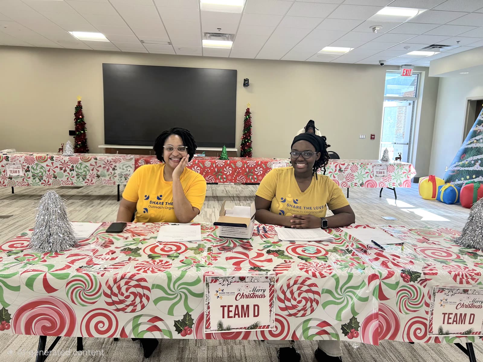Share the Love volunteers at the Christmas Gift Giveaway check-in tables