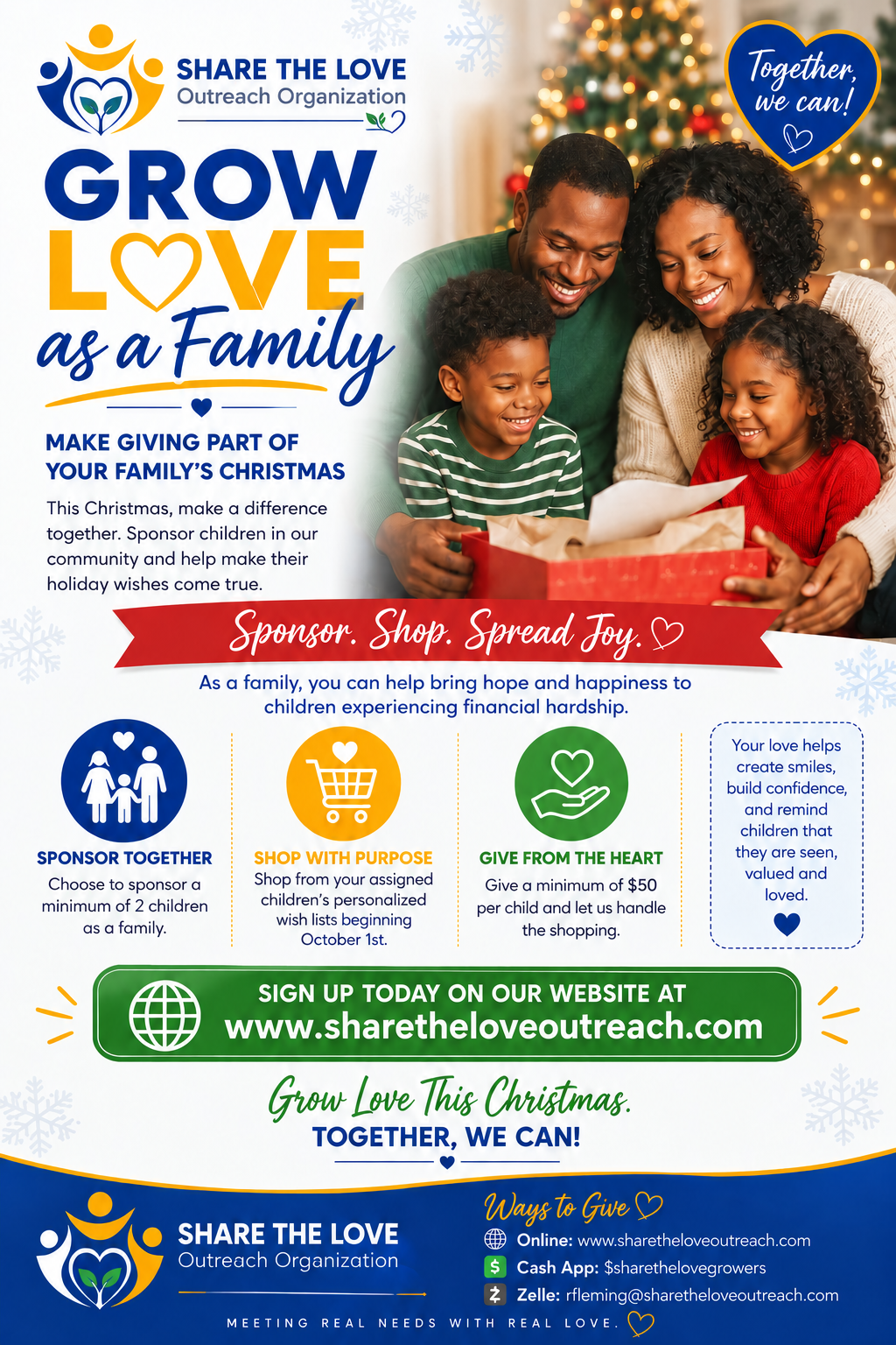 Grow Love as a Family Christmas sponsorship flyer