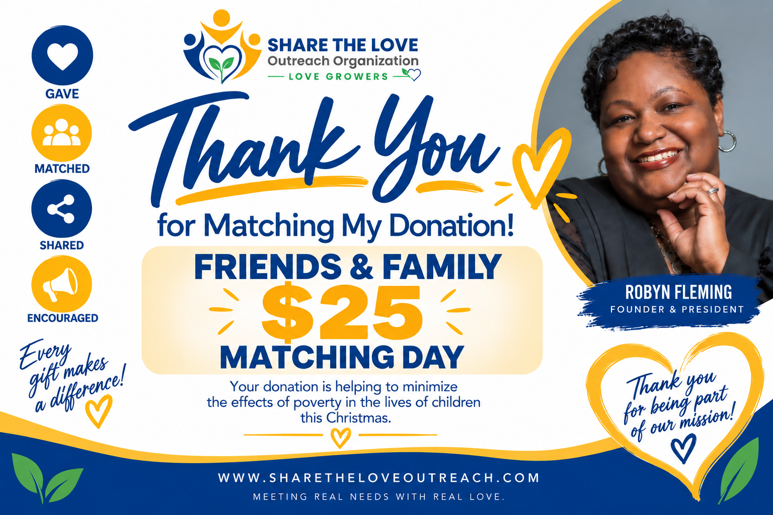 Thank you for matching my donation: Friends and Family Matching Day with Robyn Fleming