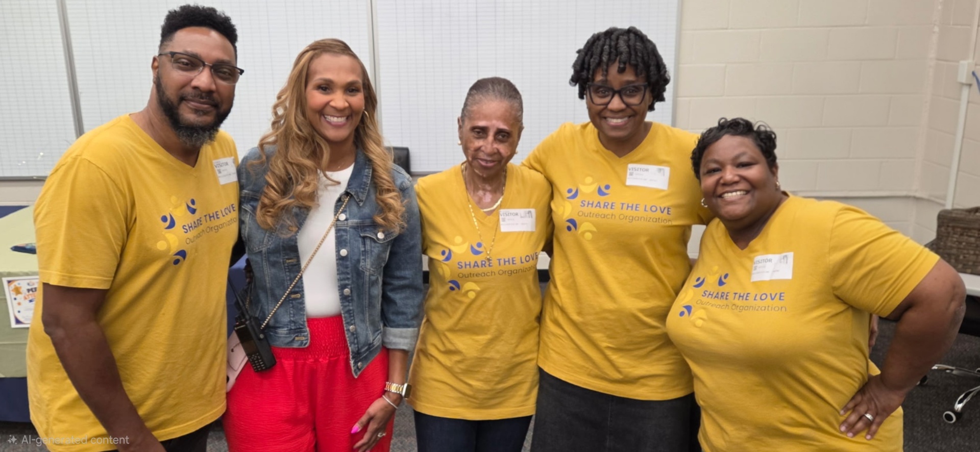 Share the Love team members and a Sanders Elementary staff member smiling together